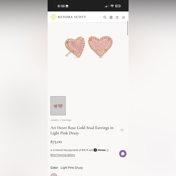 Kendra Scott Gold and Pink Drusy Heart Ari Stud Earrings - Picture 2 of 2